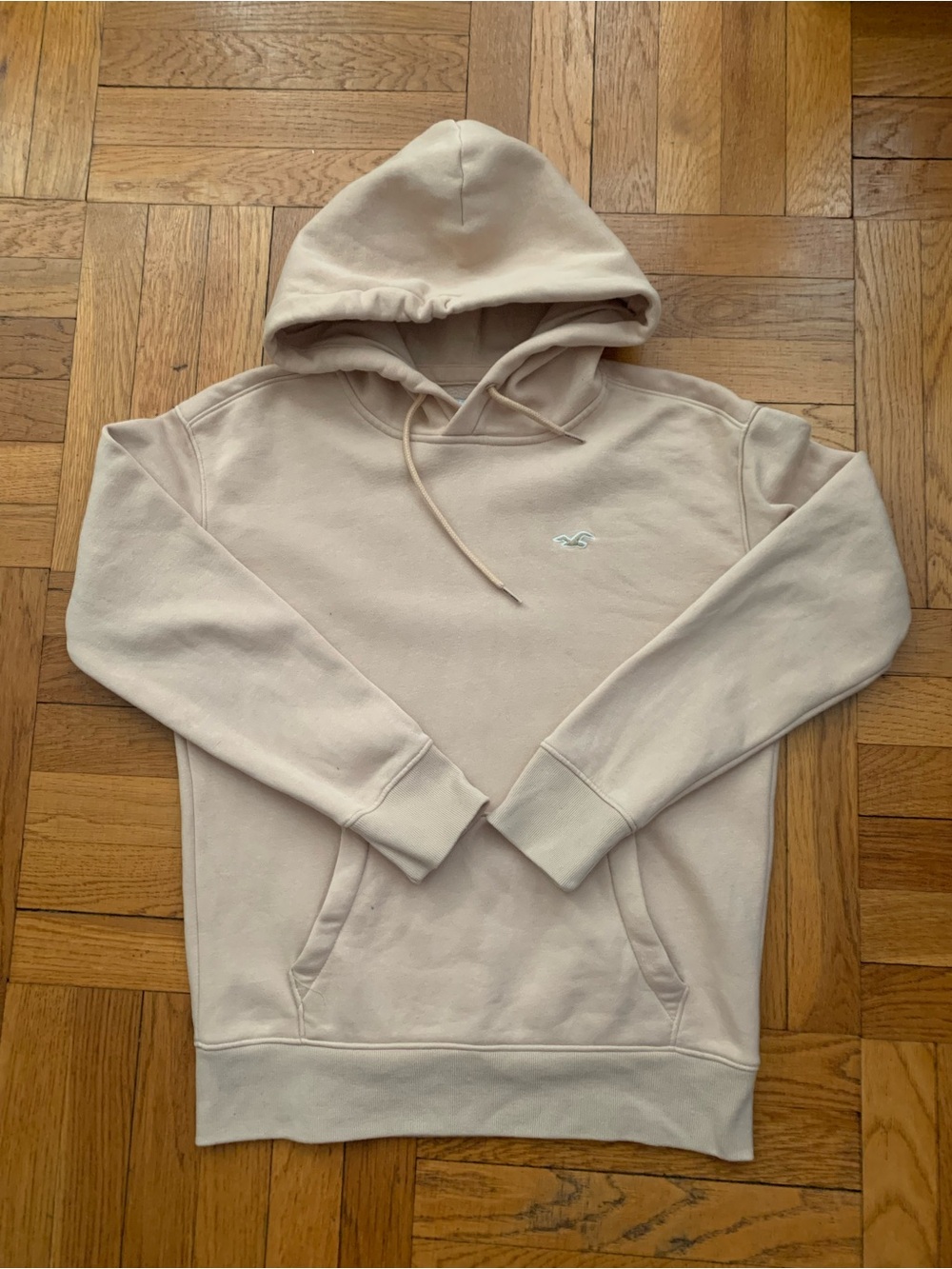 Hollister Light Beige Pullover Hoodie - Men's Casual Drawstring Sweatshirt